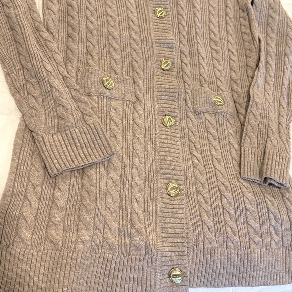 Ann Taylor Long Cable Knit Cardigan Button Down Vintage Taupe Melange NWT SMALL - Picture 6 of 9